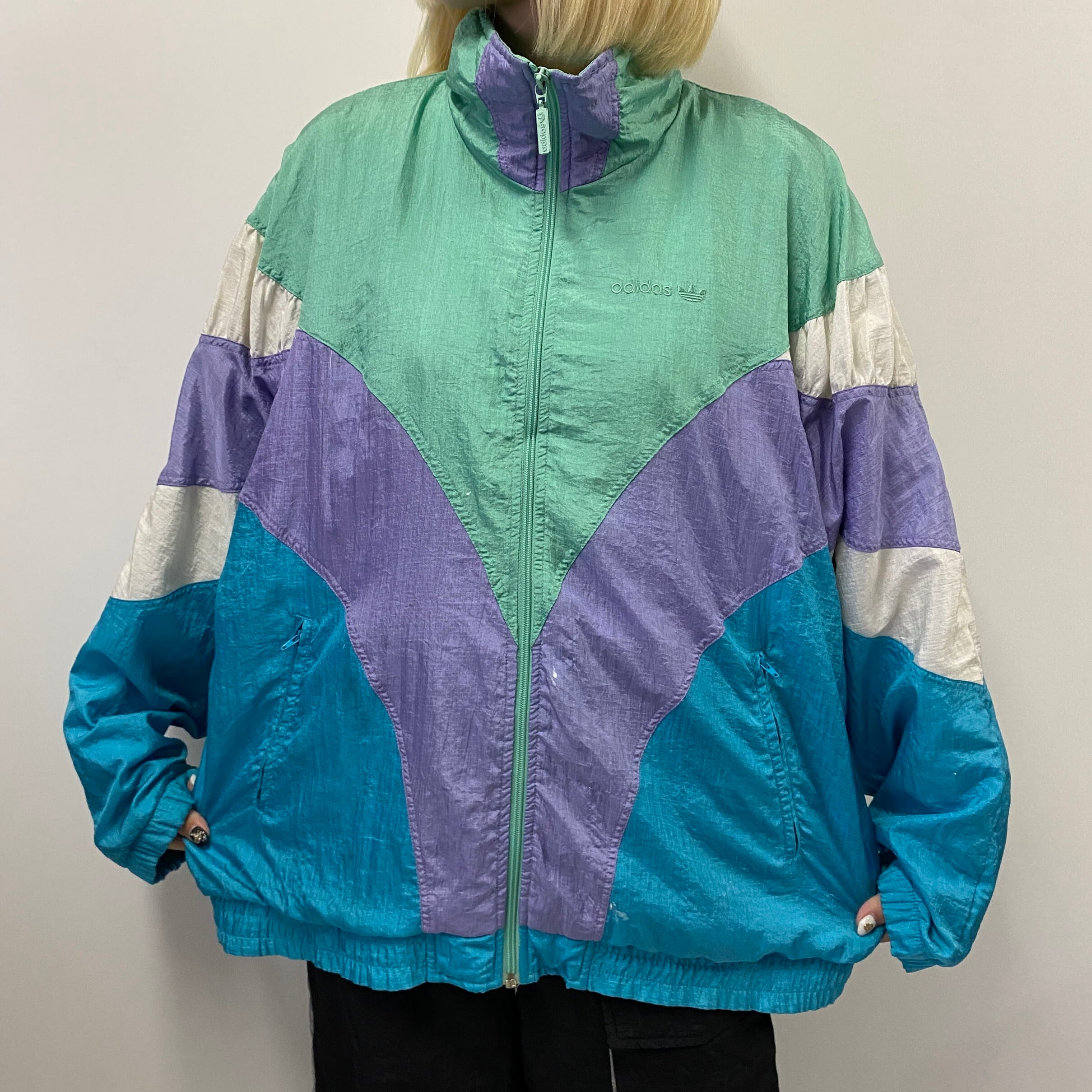 80〜90年代 adidas ロゴ刺繍 アディダス 切替 ナイロンジャケット