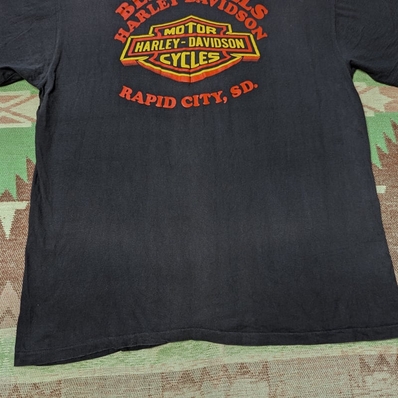 80s HARLEY-DAVIDSON Print Hanes Beefy T-Shirt BLACK HILLS (XL
