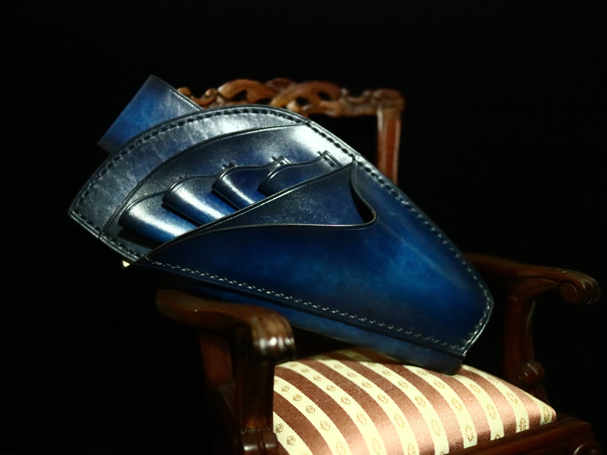 本革高級シザーケース【手染め ブルーアンティーク】 | Haruleather