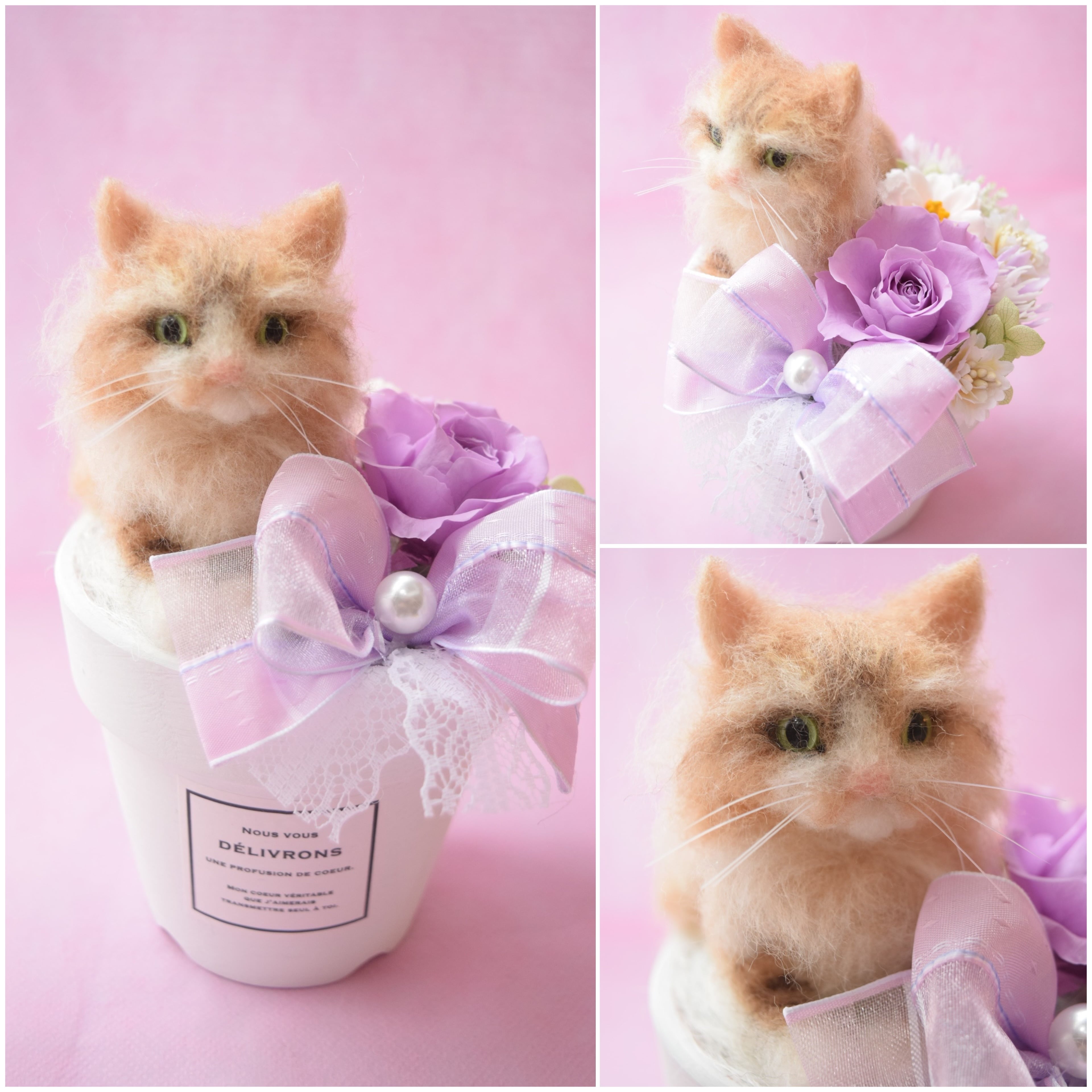 ドールとお花1輪【オーダーメイドで愛犬.愛猫の羊毛フェルト・お供え花