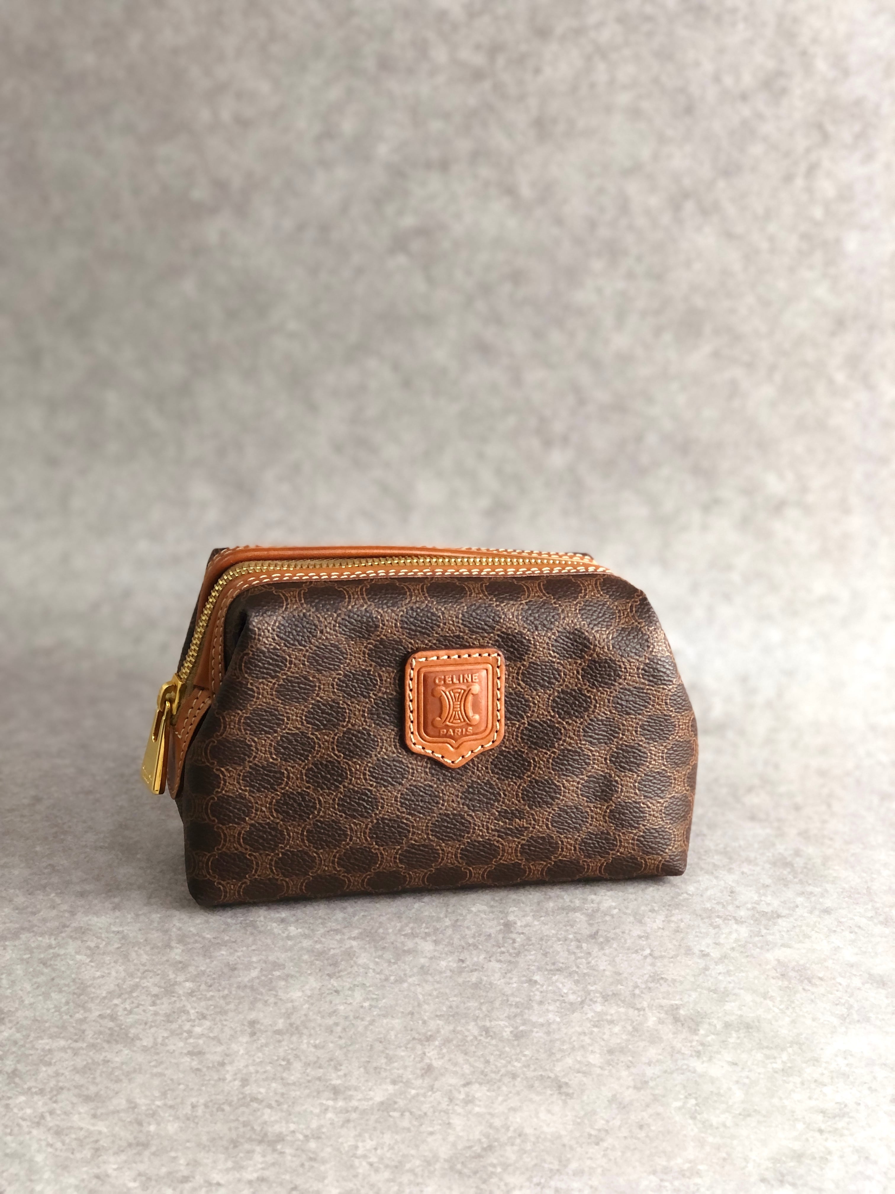 CELINE セリーヌ マカダム ポーチ ブラウン ブラゾン型押し PVC レザー