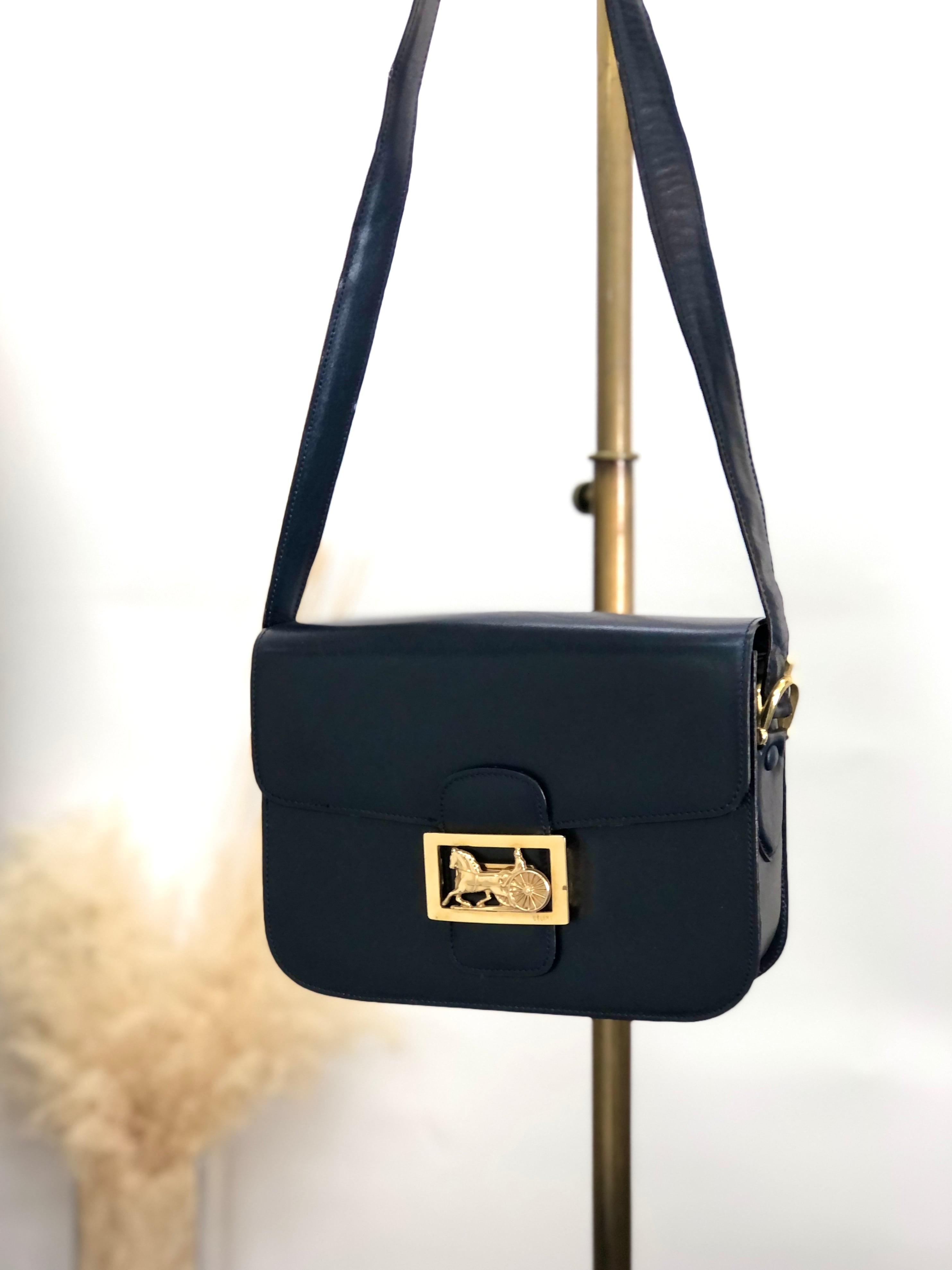 CELINE セリーヌ ショルダーバッグ ネイビー ホースキャリッジ レザー
