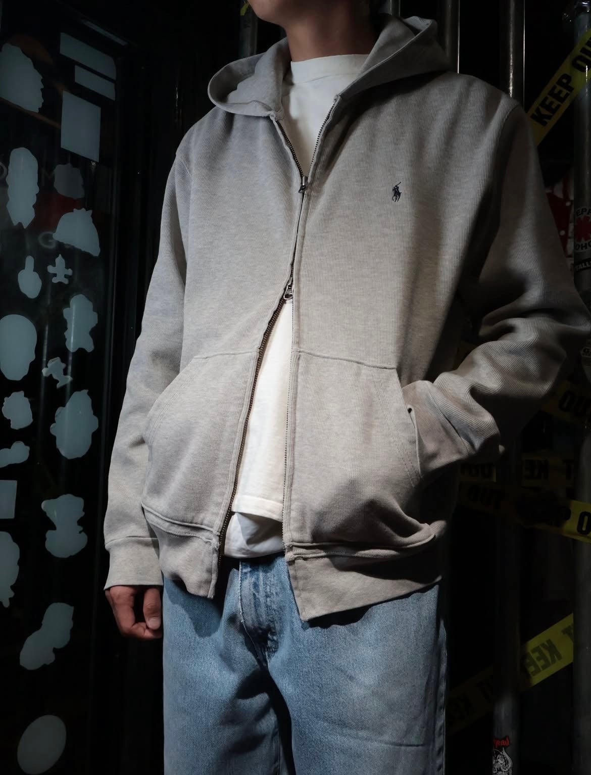 90s POLO RALPH LAUREN ダブルジップパーカー グレー M | 古着屋 the moon