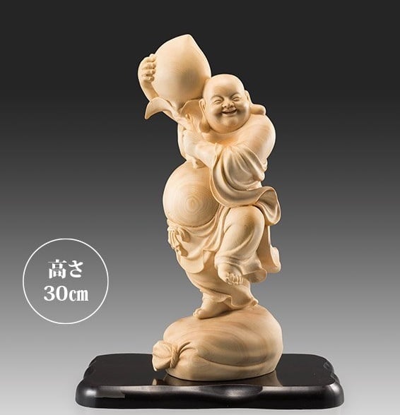 檜一木彫り寿桃布袋尊 | 箱根倶楽部 ｜ 癒しの猫仏や安らぎの仏像を販売