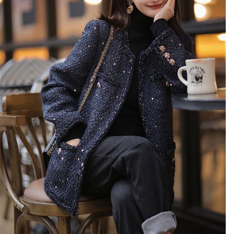 ノーカラー ツイードジャケット ネイビー JK00023 | EMME boutique