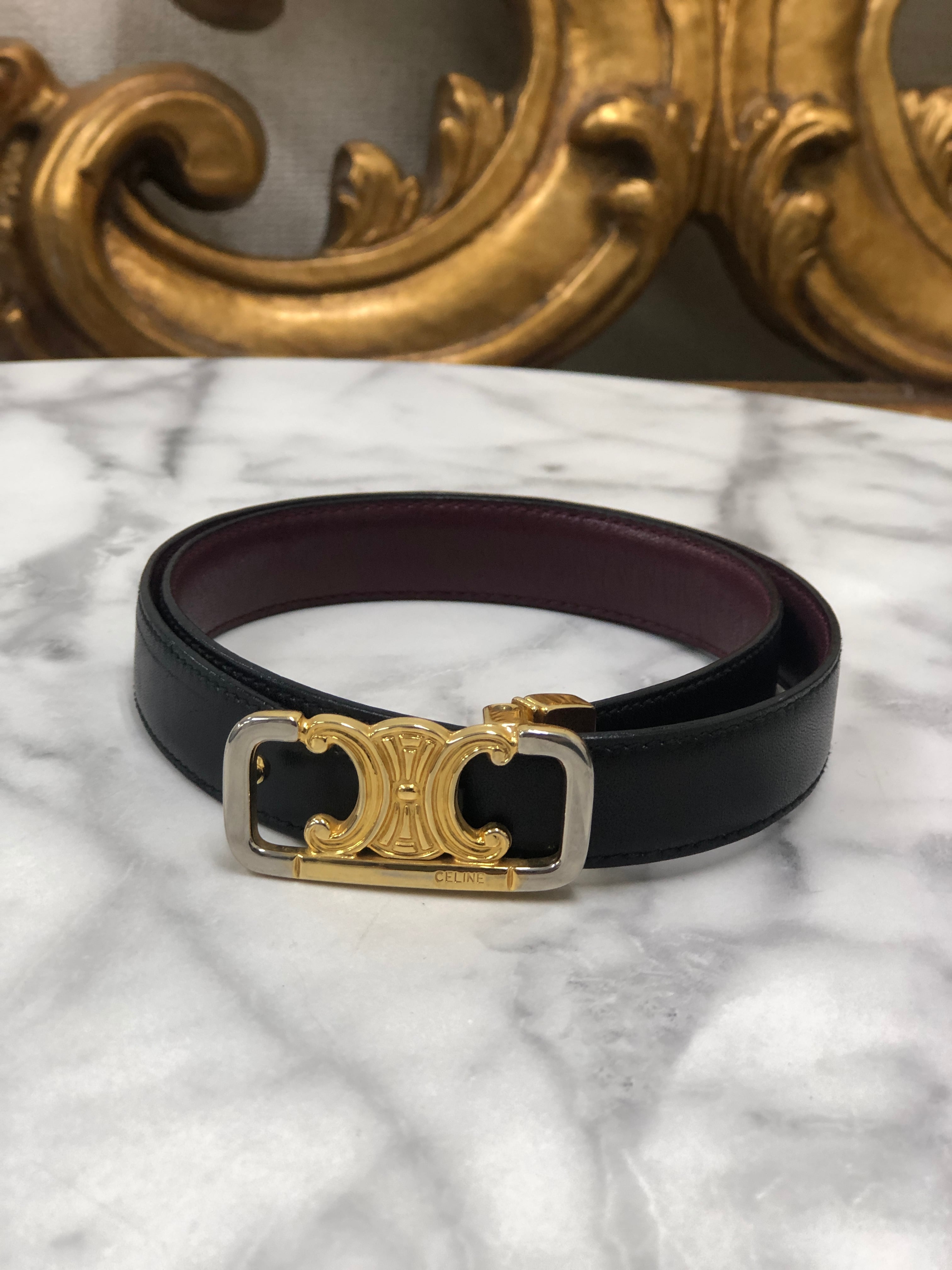 CELINE セリーヌ トリオンフ レザー リバーシブル ベルト ブラック