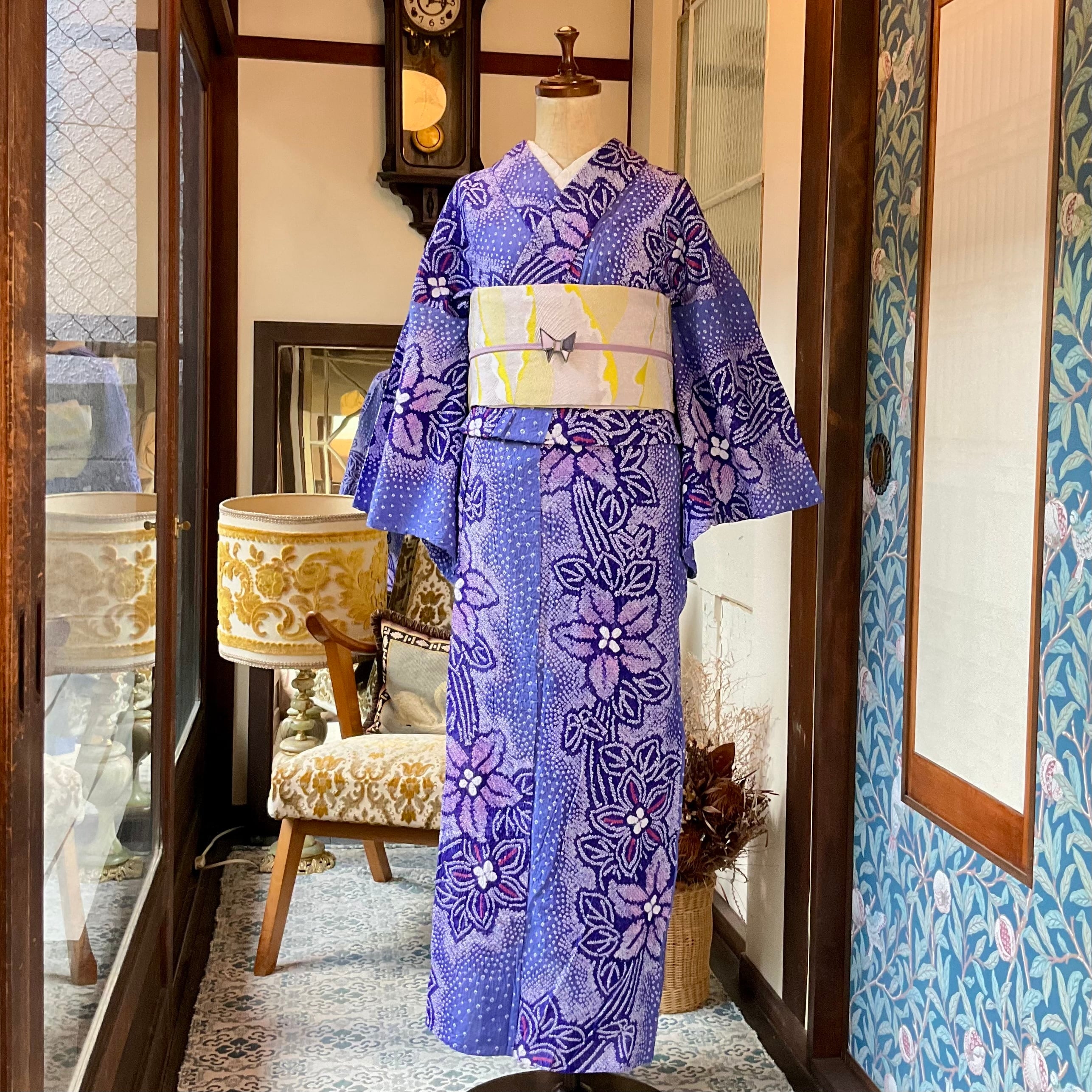 星空の花＊有松鳴海絞り浴衣 紫 パープル 青 ブルー A747 | kimono tento