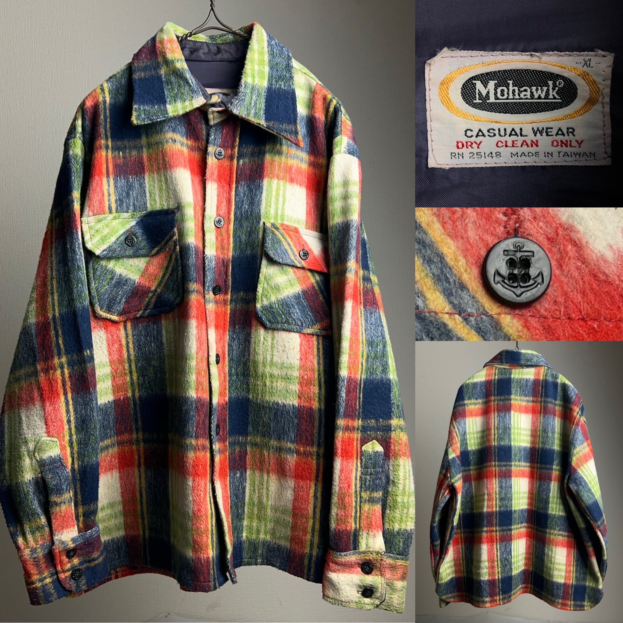 70's MOHAWK CPO Wool Shirt SIZE XL 70年代 チェック柄 CPOウール