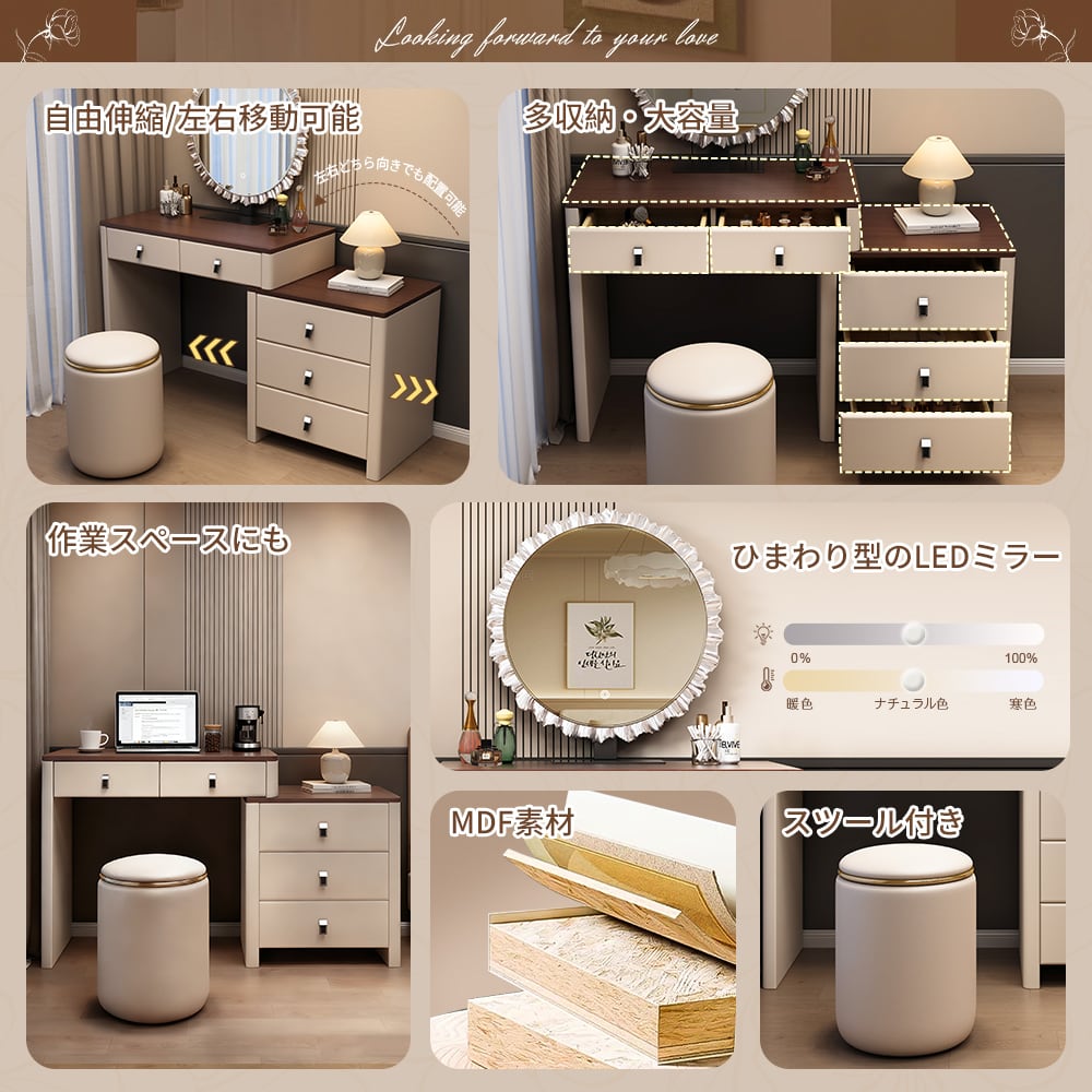 1000円クーポン付き】ドレッサー おしゃれ 北欧風｜LEDライト付き