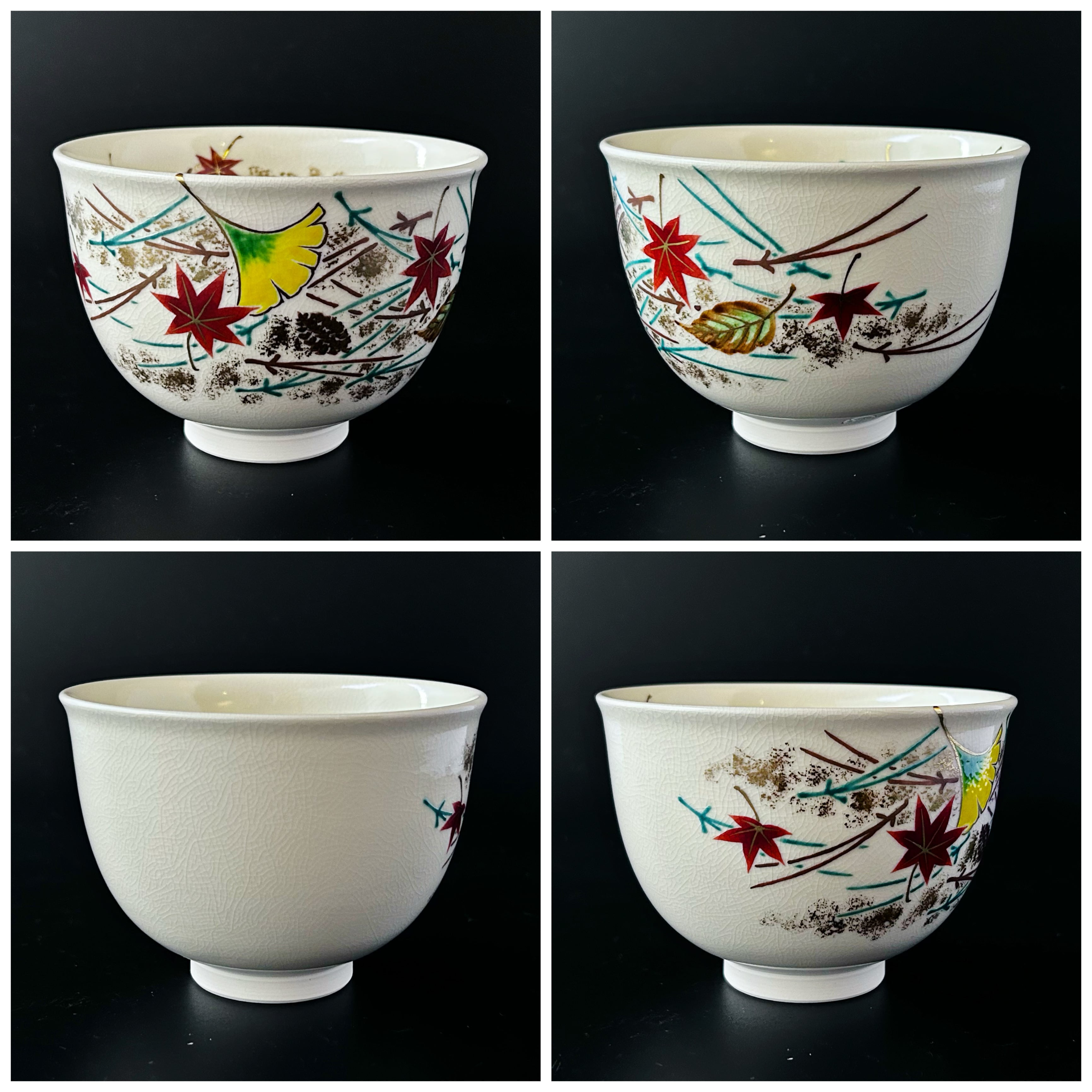 新品】茶道具 仁清写 吹寄せ絵 茶碗 田中方円 共箱 京焼 ふきよせ 色絵