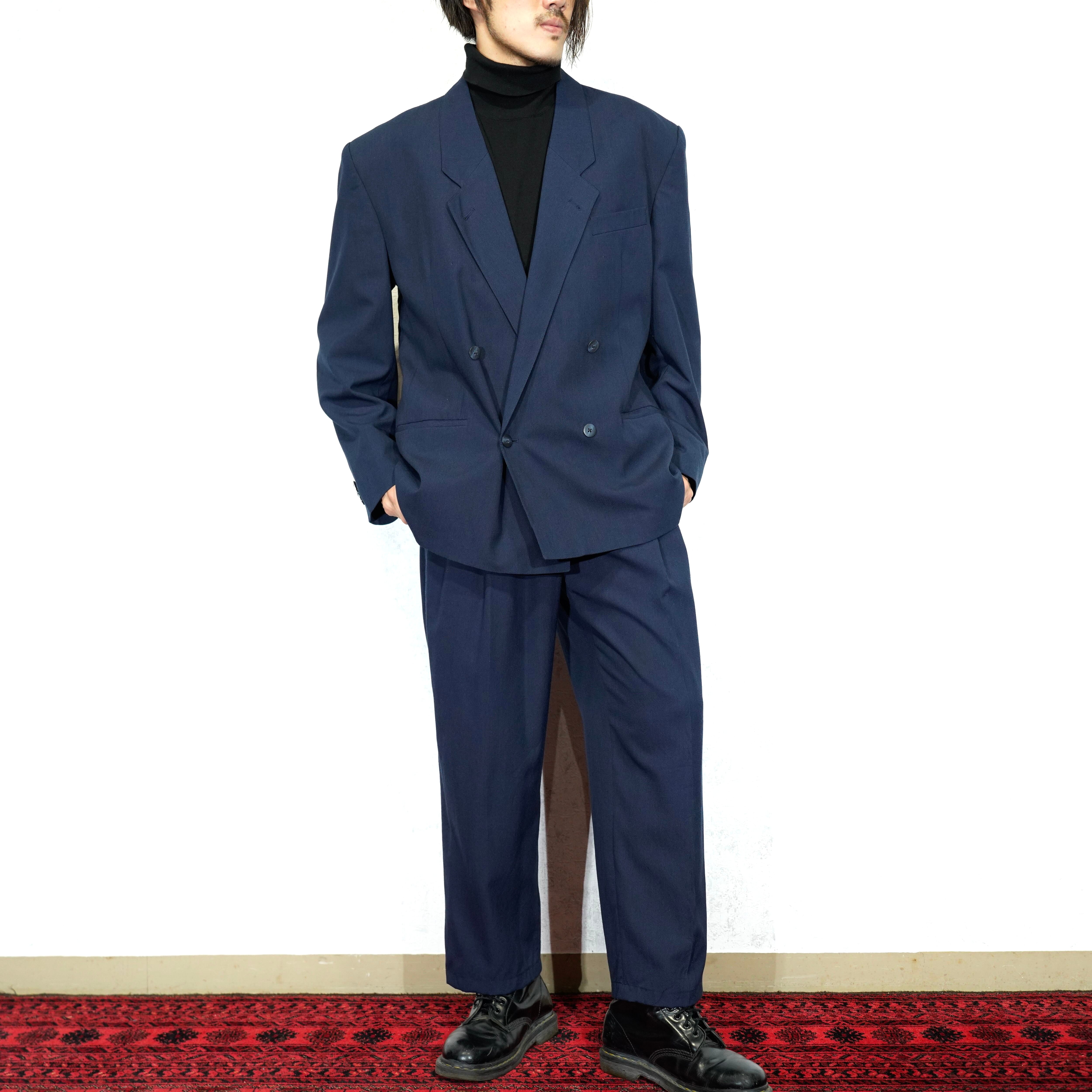 EU VINTAGE PANMO WEAR NAVY COLOR DOUBLE DESIGN SET UP SUIT