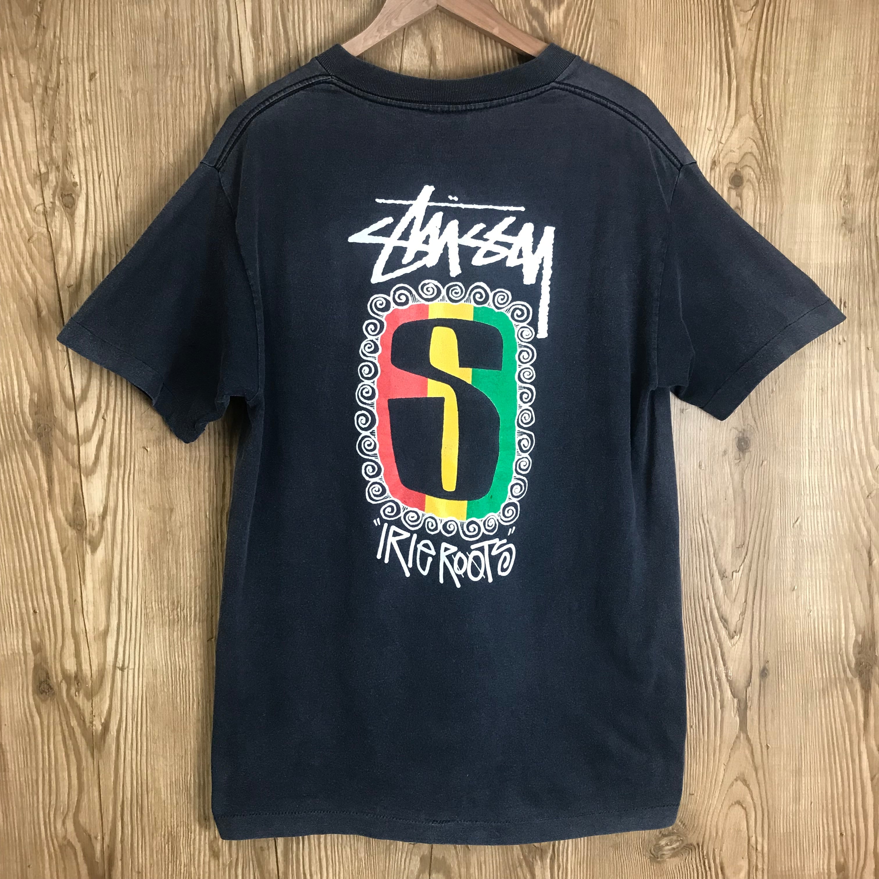 80s USA製 VINTAGE 黒タグ OLD STUSSY ラスタ 両面プリントTシャツ