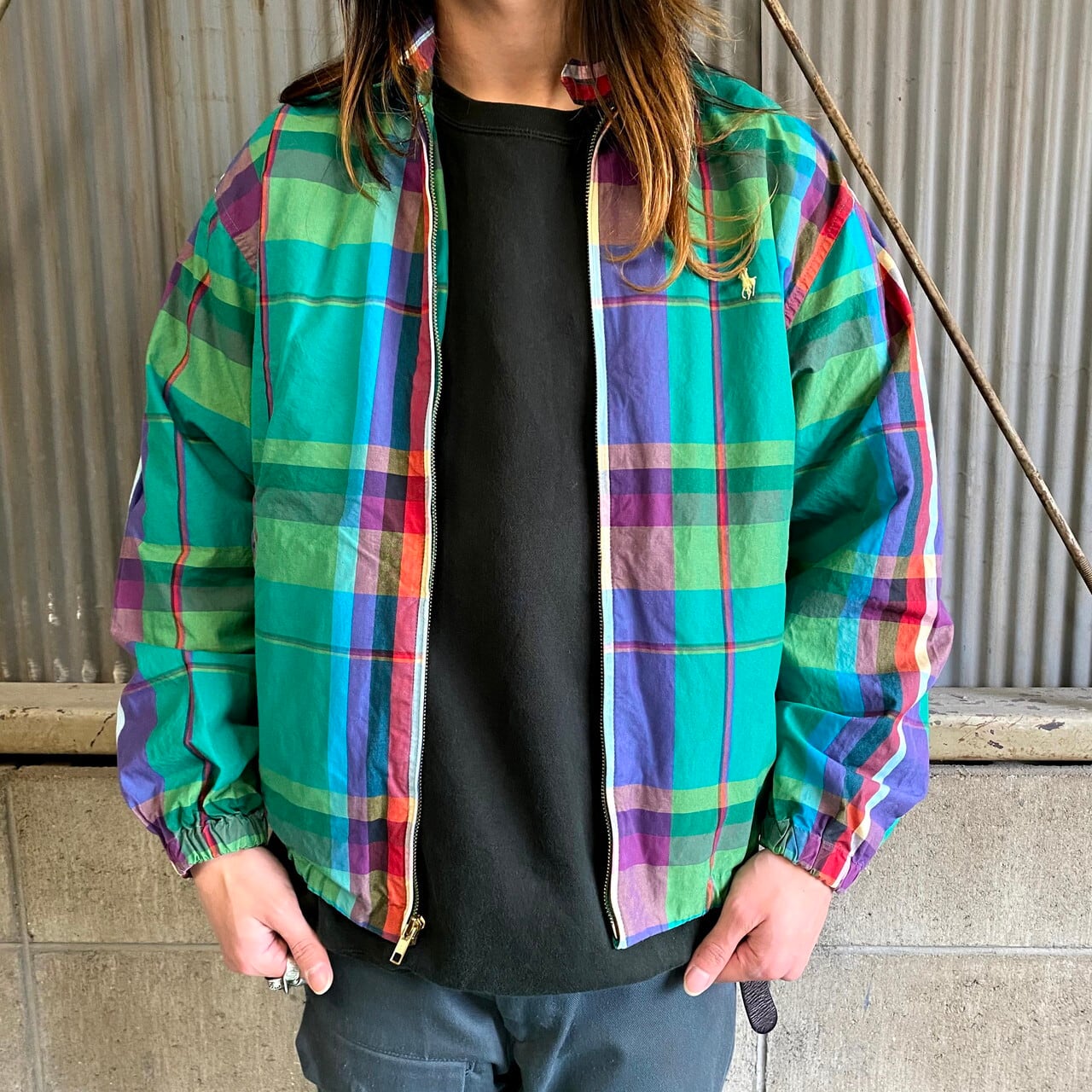 90年代 ラルフローレン チェック柄 スイングトップ メンズM 古着 90S