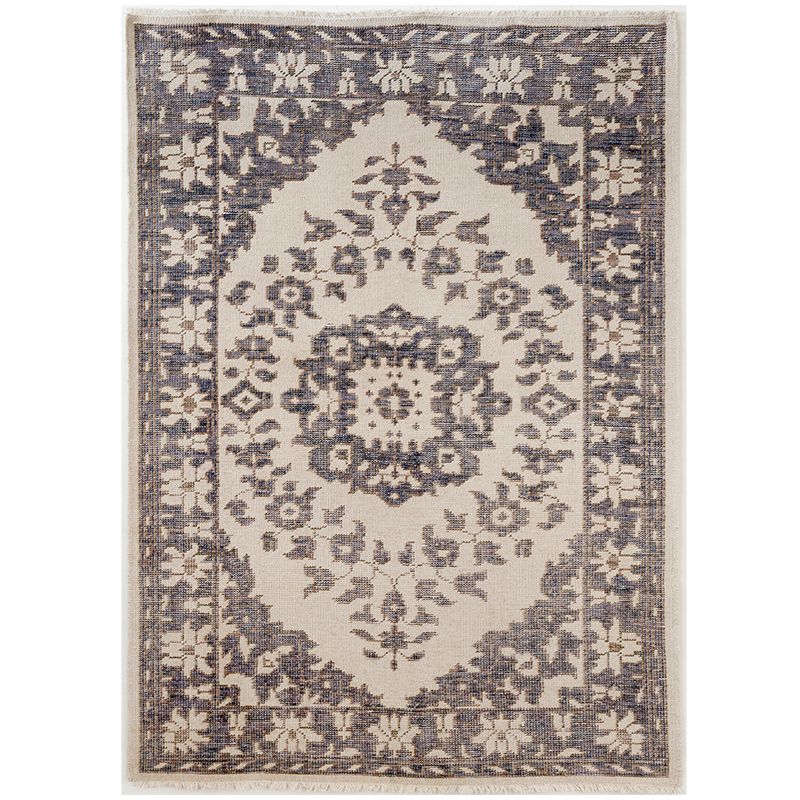 ヴィンテージ風ラグ ウール100％の青いラグ [DP03ブルー] | ボー