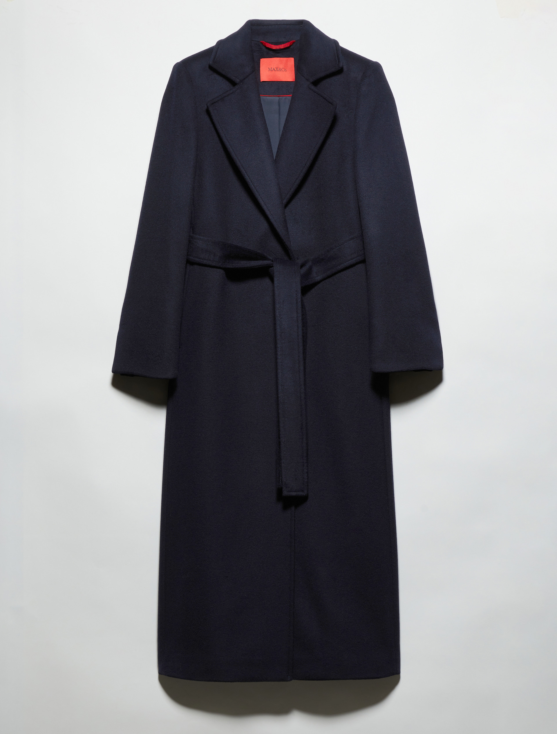 ロングラン] ピュア ウール ベルテッド ロング コート, navy | MAX&Co.