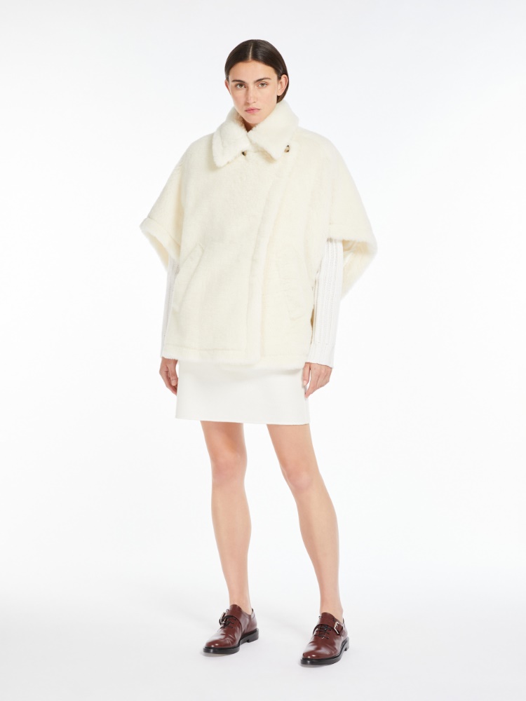Cape in alpaca and wool Teddy fabric, optical white | Max Mara