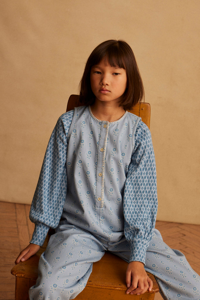 Apolina Tina Overall Folk Floral Blue Mist | BIEN BIEN