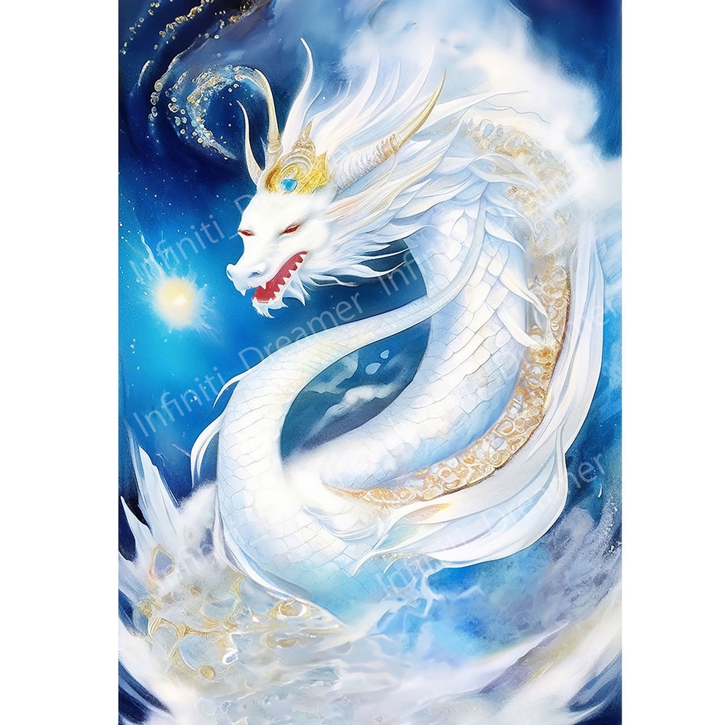 神話 白龍 龍神 龍 神秘的 水彩画 スピリチュアル 開運 イラスト