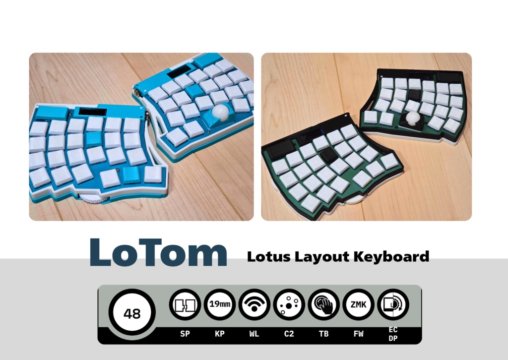 LoTom トラックボール無線分割キーボード - そにっく工房 - BOOTH