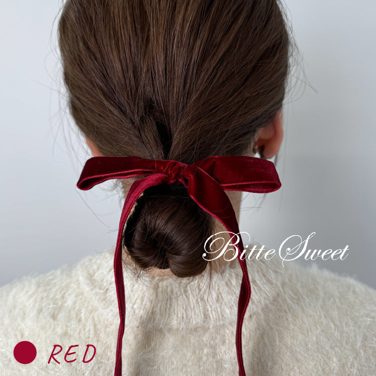 ac225tc】ベロアロングリボン ヘアゴム 選べる2カラー – ドレス