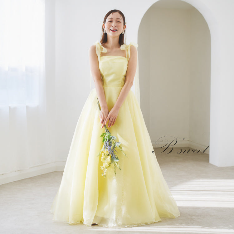 kd135su】肩リボンイエローカラードレス – ドレスショップ通販 DRESS B