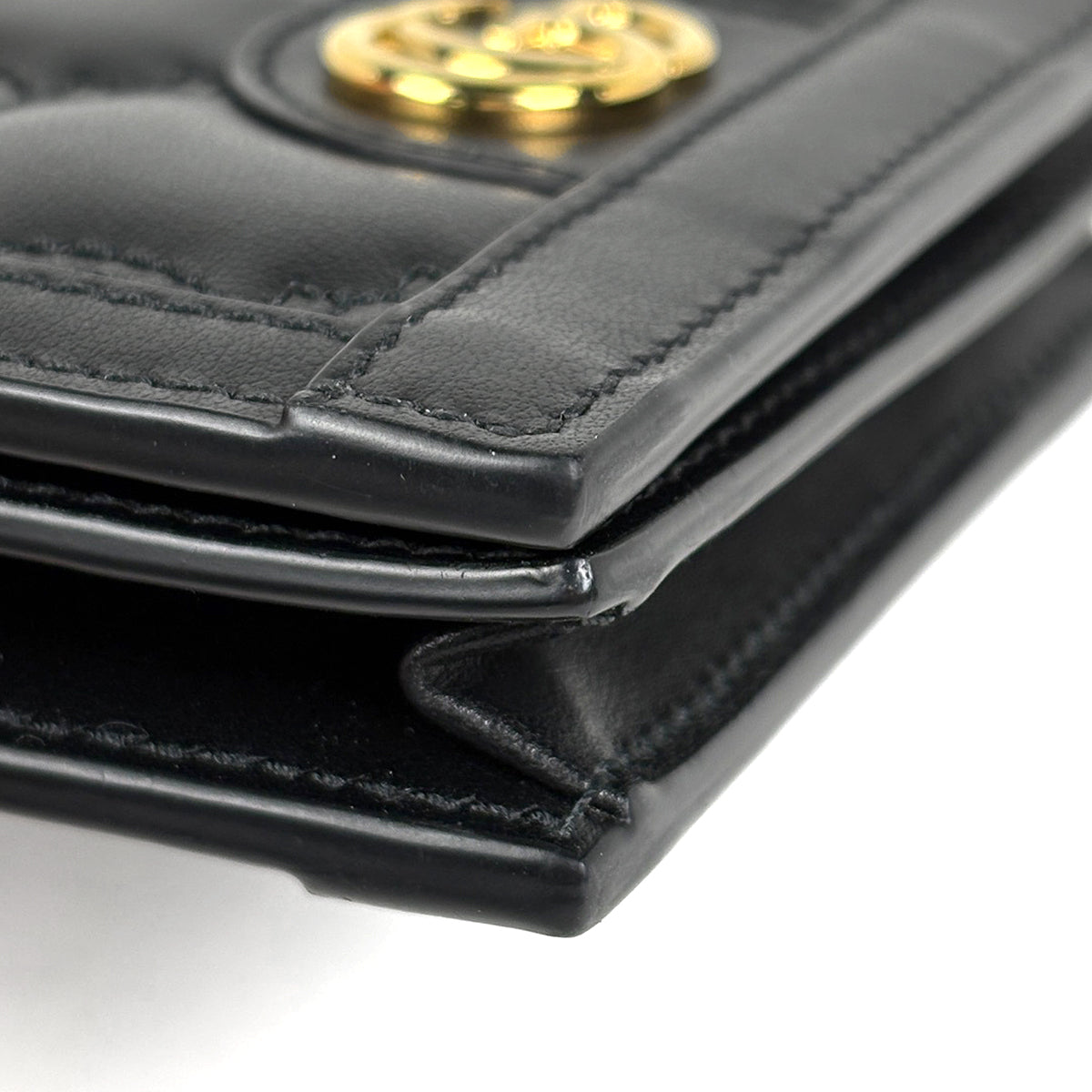 1777-8】 グッチ マトラッセ GG 折り財布 レザー 黒 GUCCI（グッチ