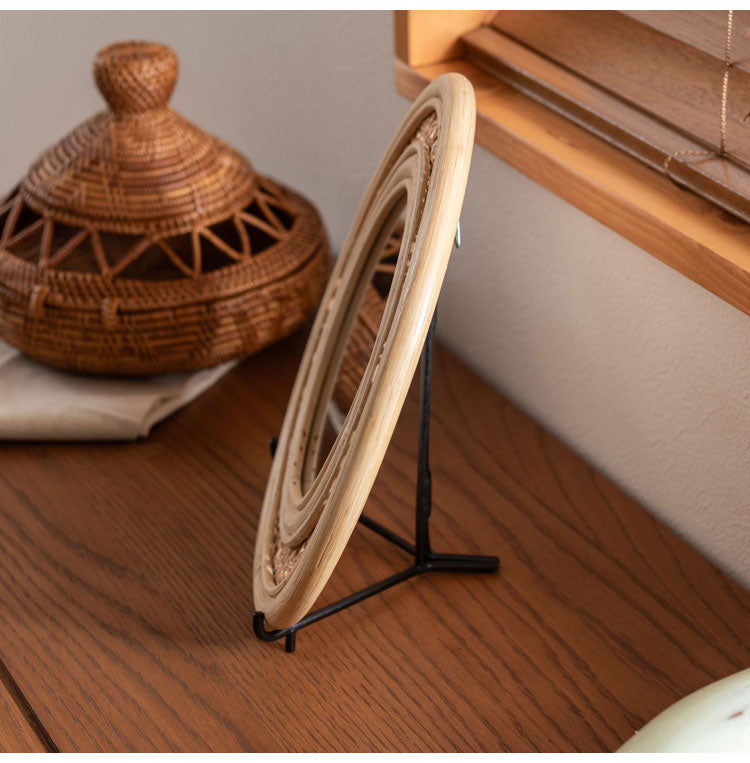 ラタンミラー スタンド付き ミラー 鏡 姿見 スタンド スタンド付き 丸