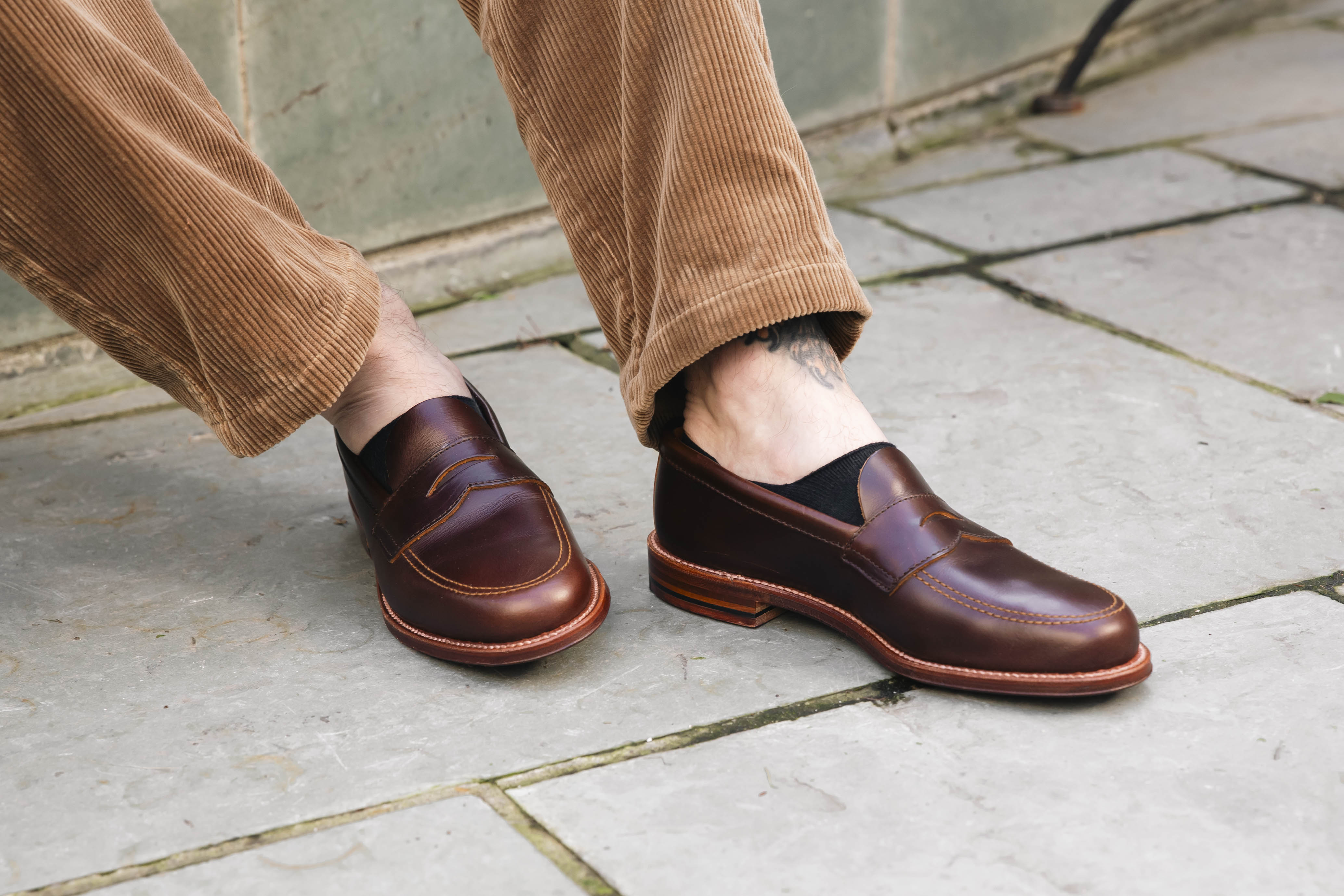 5741F Unlined Penny Loafer in Brown Chromexcel, Van Last – Brick +