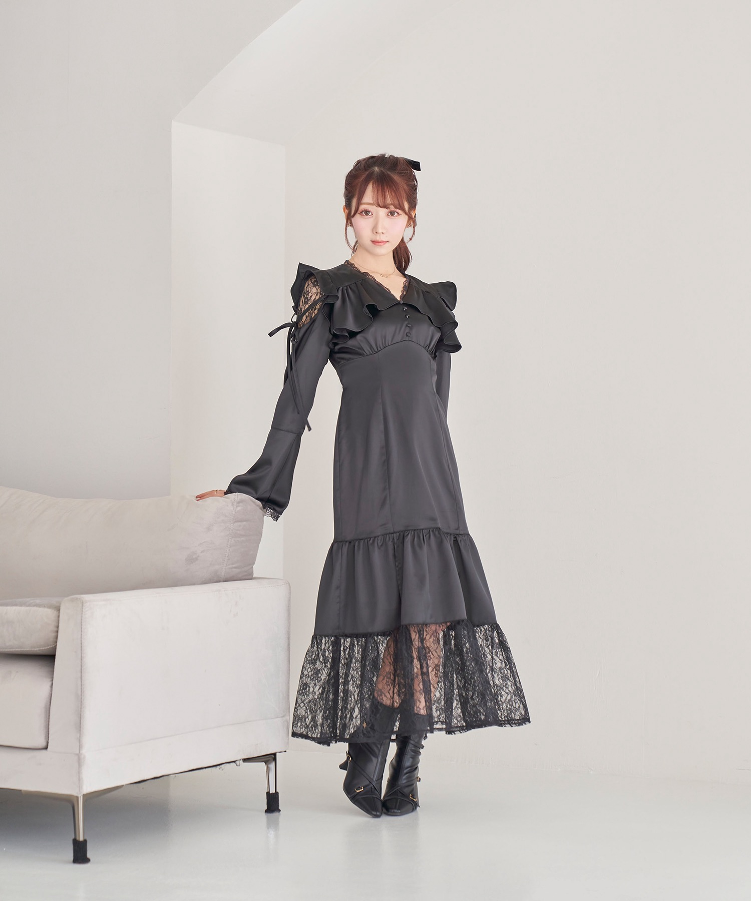 raffle slit lace switching dress【black】 – BUNNY APARTMENT
