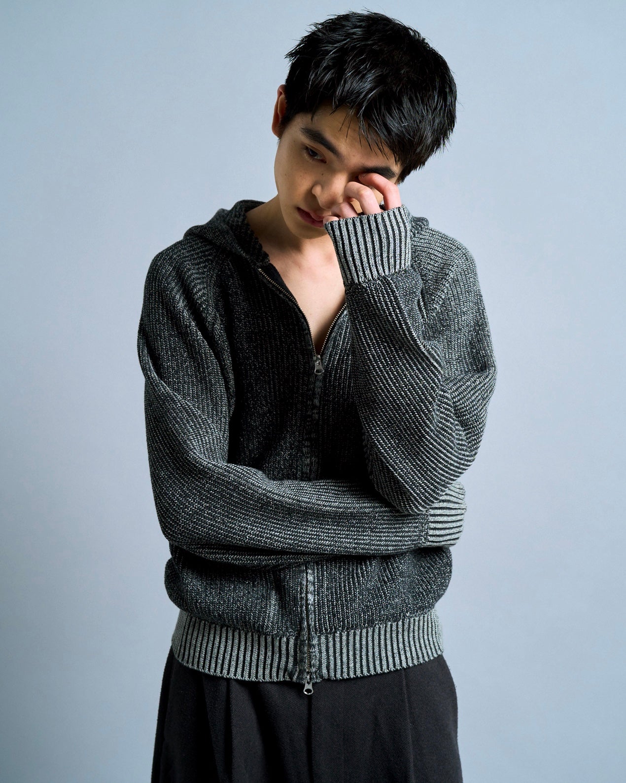 double zip mix yarn knit hoodie – CAMPHOR WOOD - OFFICIAL ONLINE