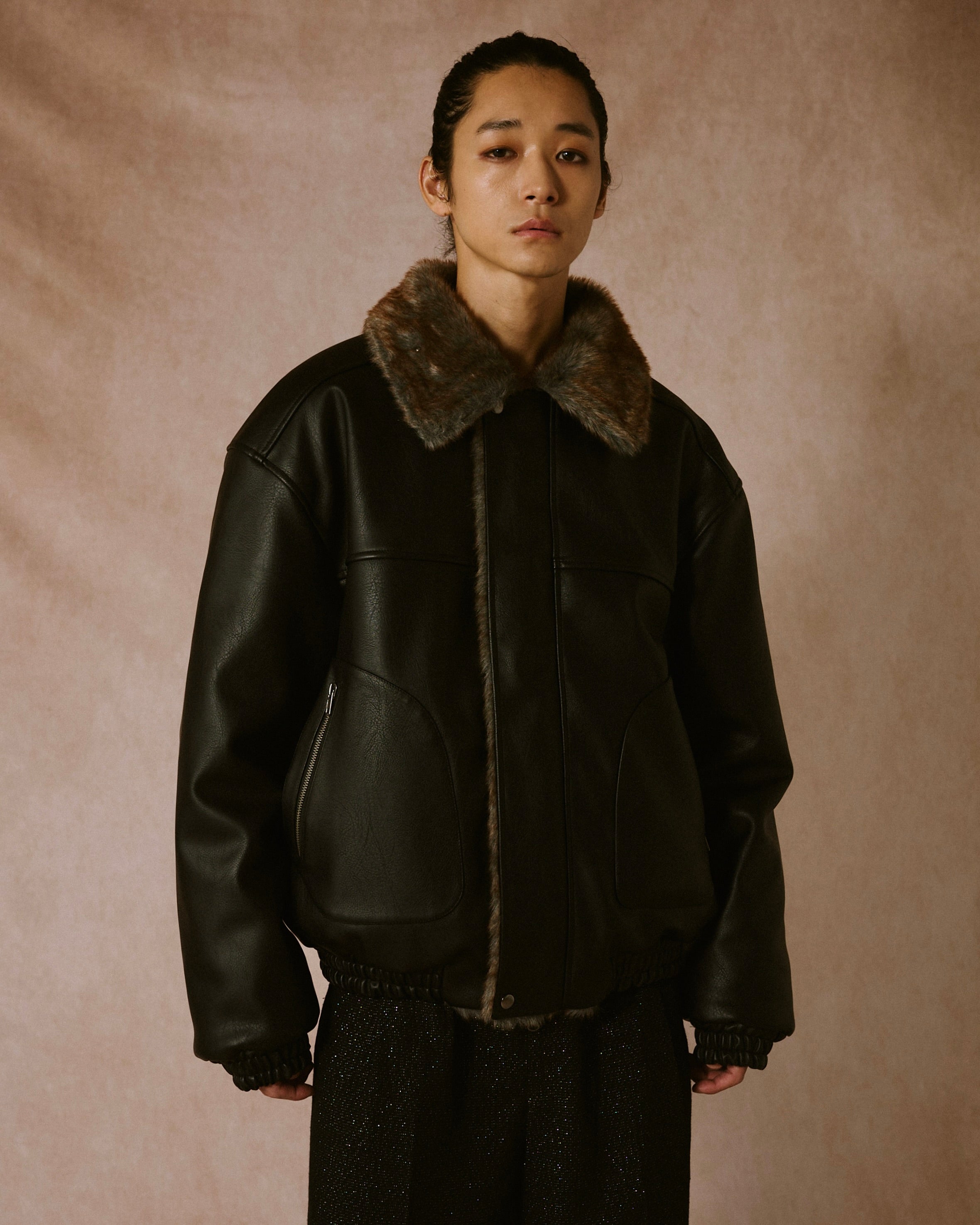 leather/fur faux reversible flight jacket – CAMPHOR WOOD