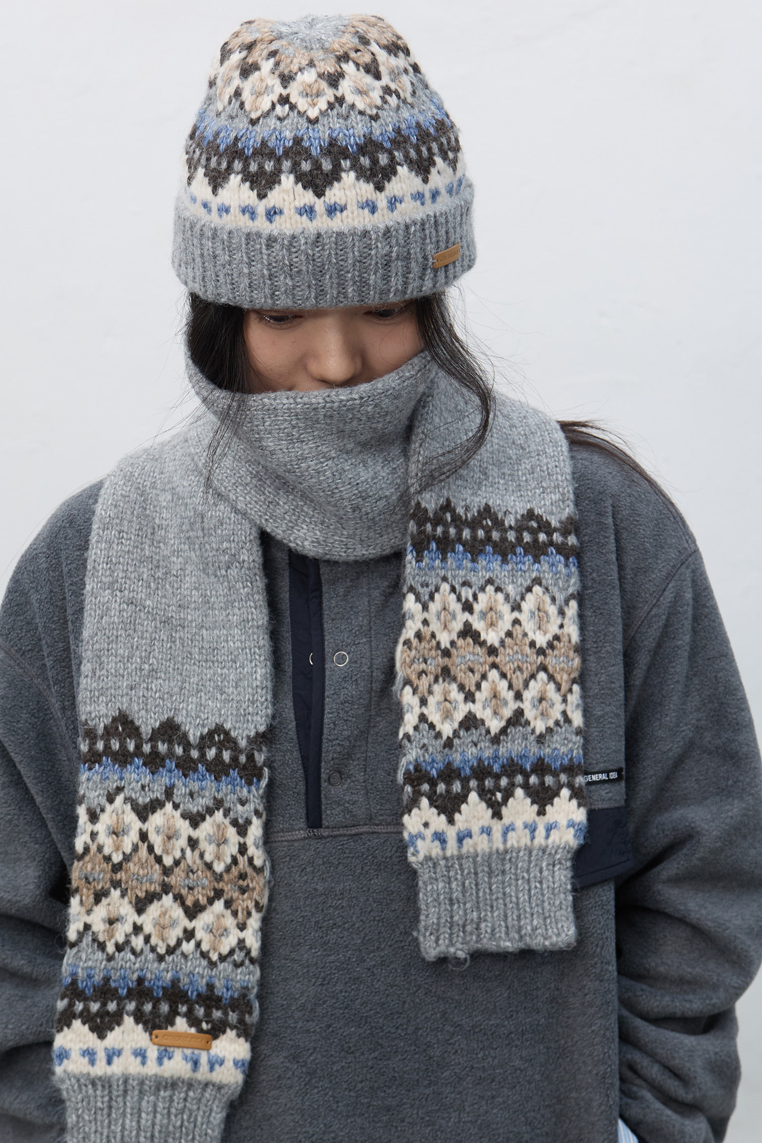 UNISEX ノルディック柄ニットマフラー [GREY]