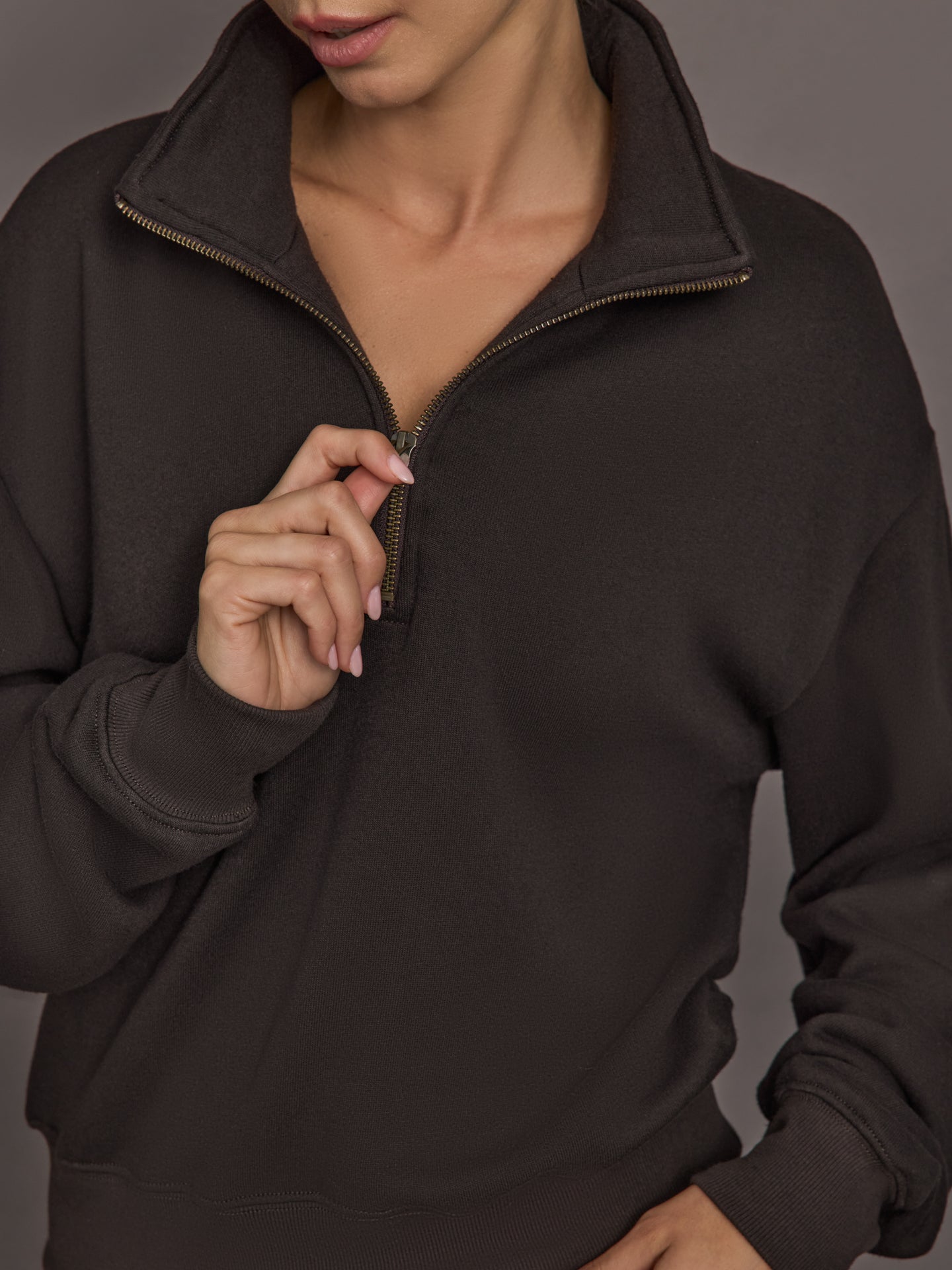 Half Zip Sweatshirt in French Terry - Chocolate Torte – Carbon38