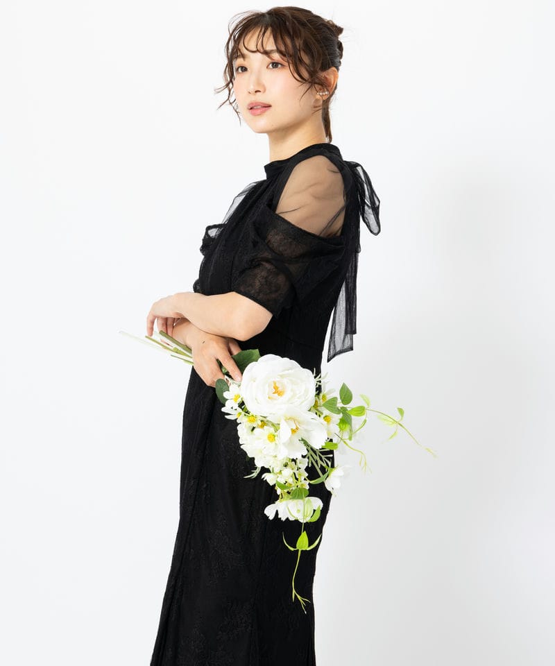SNIDEL スナイデル シアーショルダーレースドレス ブラック系 | 結婚式