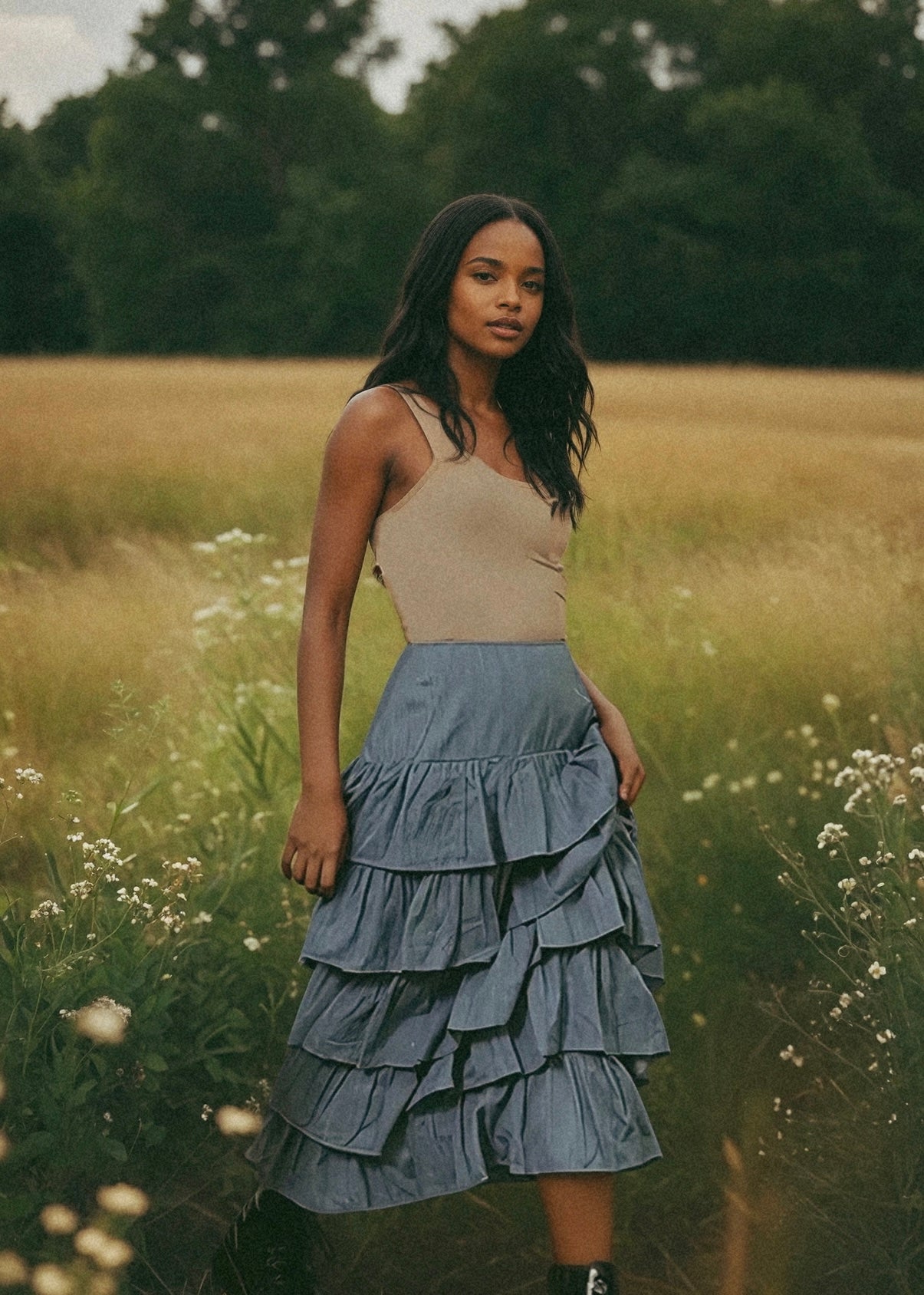 Shop Eco Friendly Denim Ruffle Skirt Midi Skirt Women's