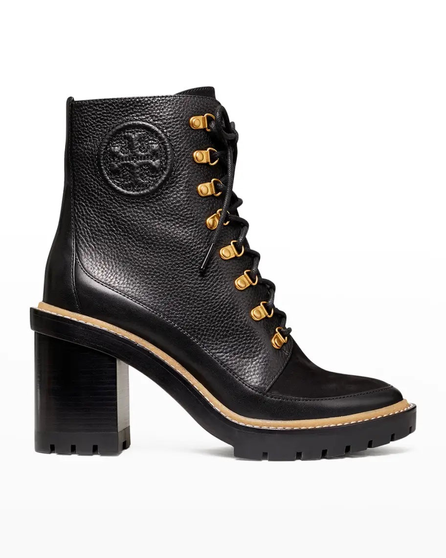 TORY BURCH MILLER MIXED LEATHER LUG SOLE COMBAT BOOTIES