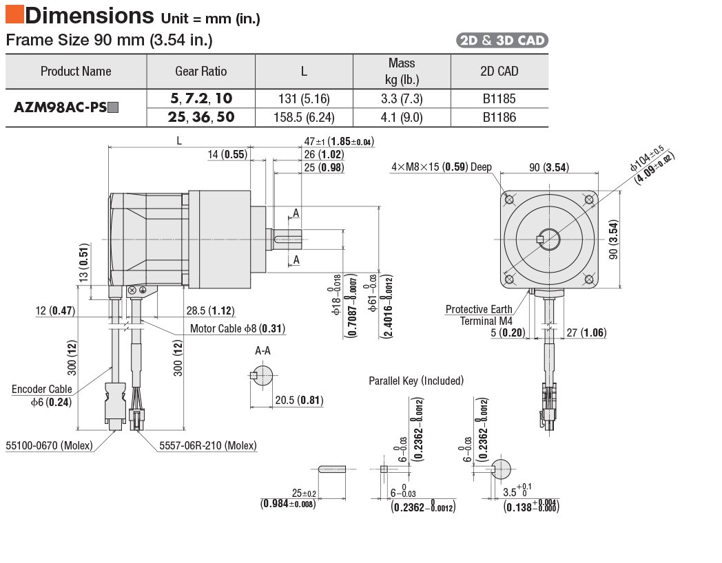 AZM98AC-PS36, 3.54 in. (90 mm) AZ Series Planetary Gear Stepper