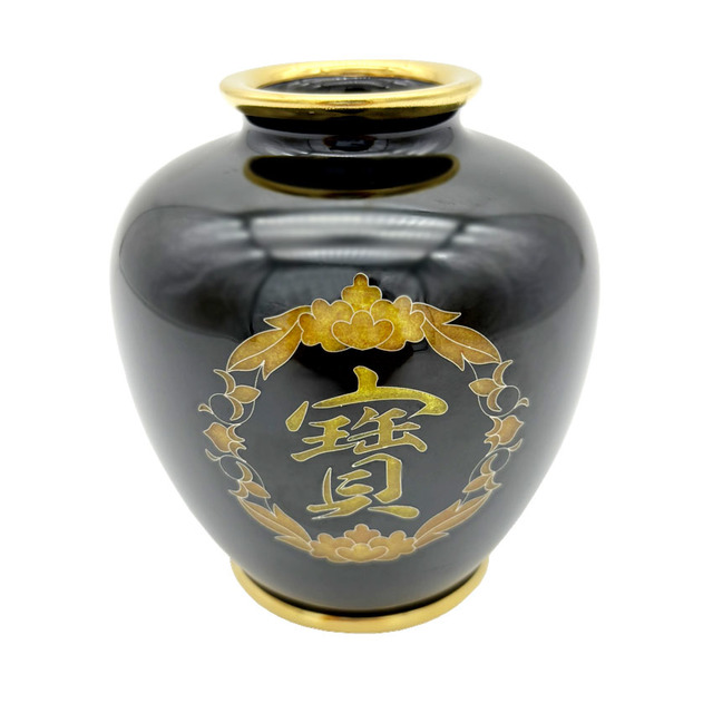 七宝焼 安藤七宝店 花草文 盒子 蓋物 箱付 V 8637