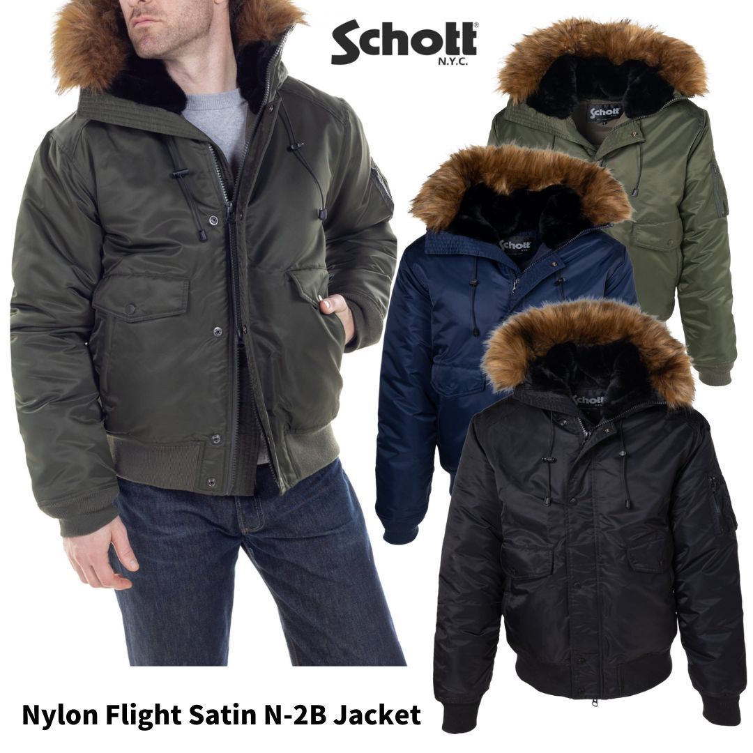 暖かい☆ファー付き【schott】フライトサテン N-2B ジャケット (Schott