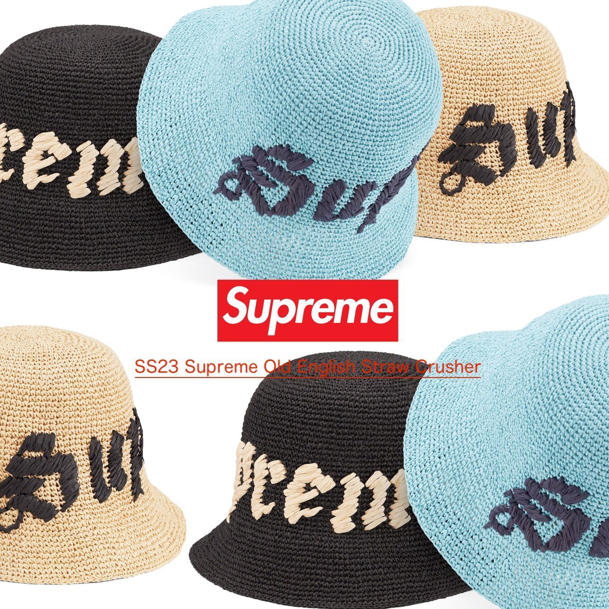 SS23 Supreme Old English Straw Crusher - クラッシャー ハット