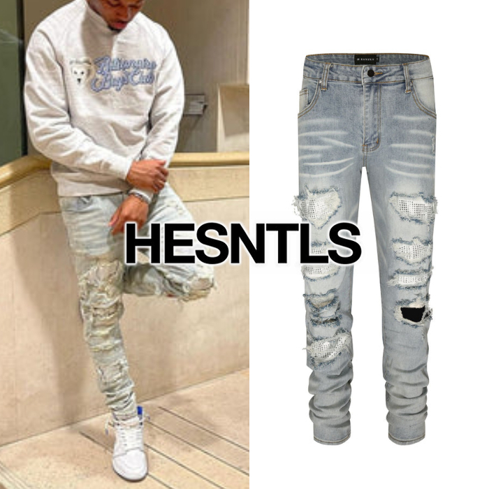 国内発送/送料無料☆HESNTLS☆スリム ダメージ ジーンズ☆ (HESNTLS