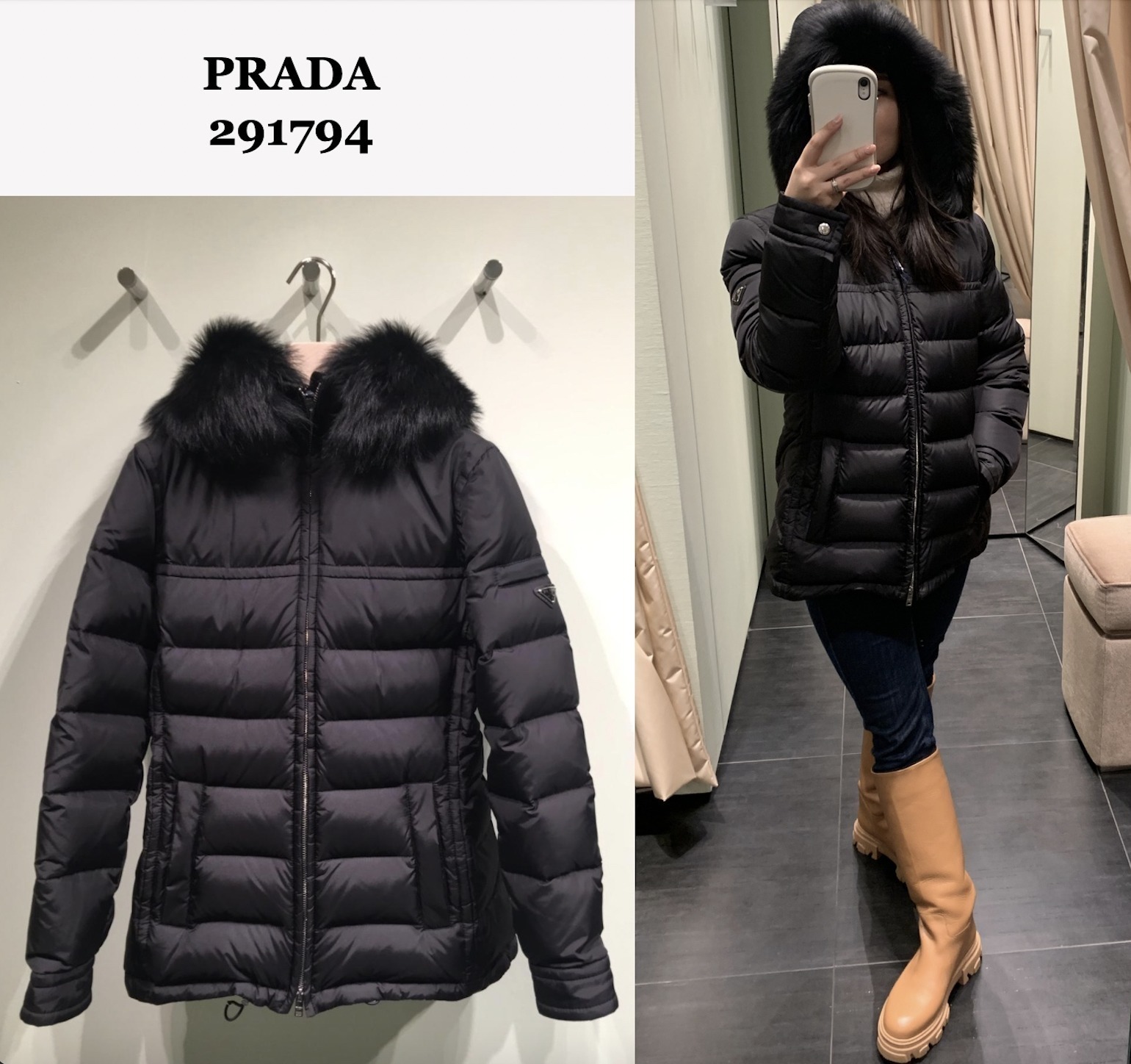 PRADA/直営】23冬 ファー付 ショートダウン 291794 (PRADA/ダウン