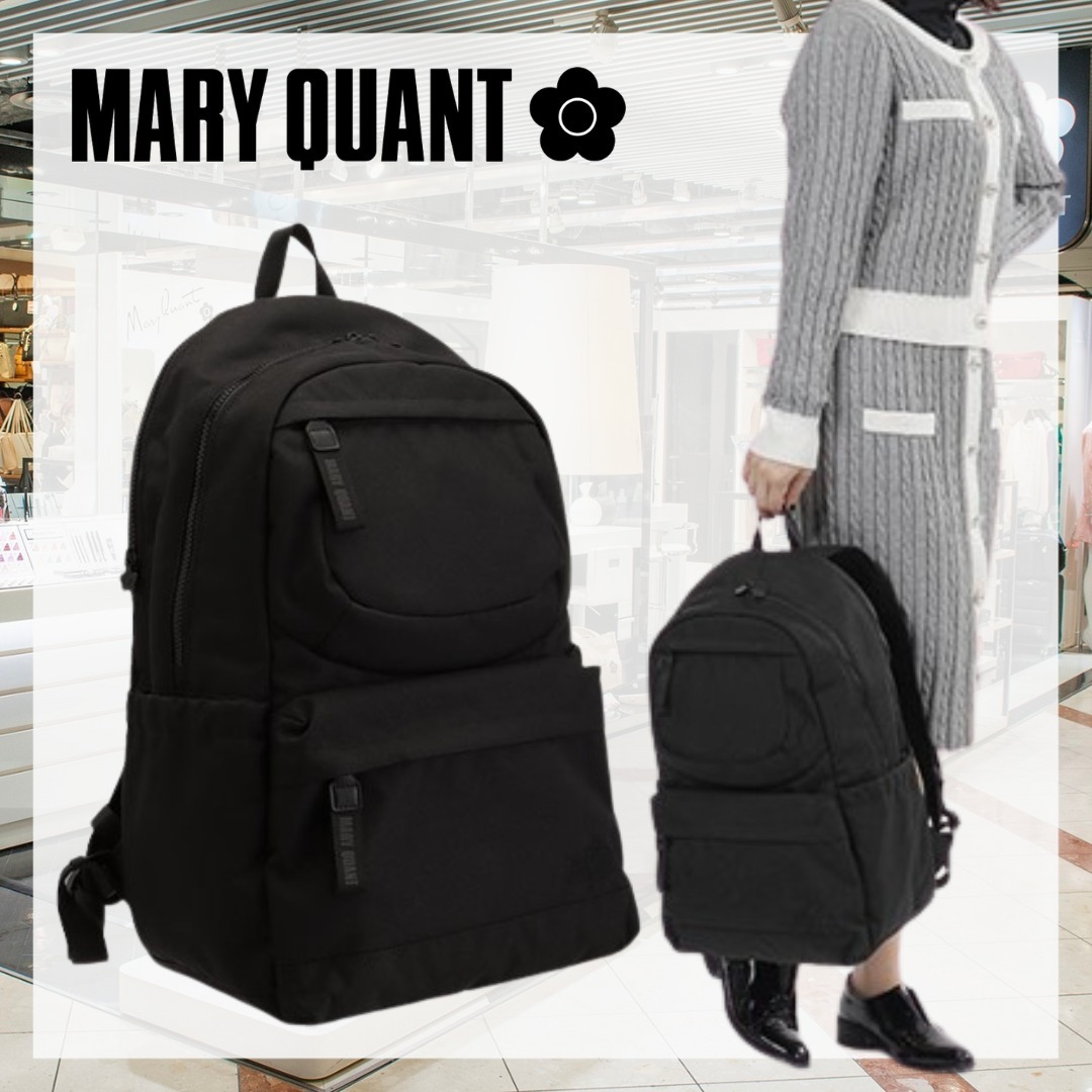 すぐ届く MARY QUANT* オールブラックシンプルロゴ リュックL (MARY