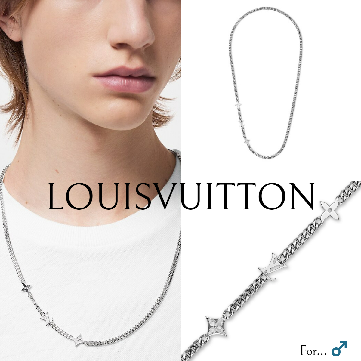 新*LV*メンズ モノグラムシルバーチェーンネックレス Row M01490
