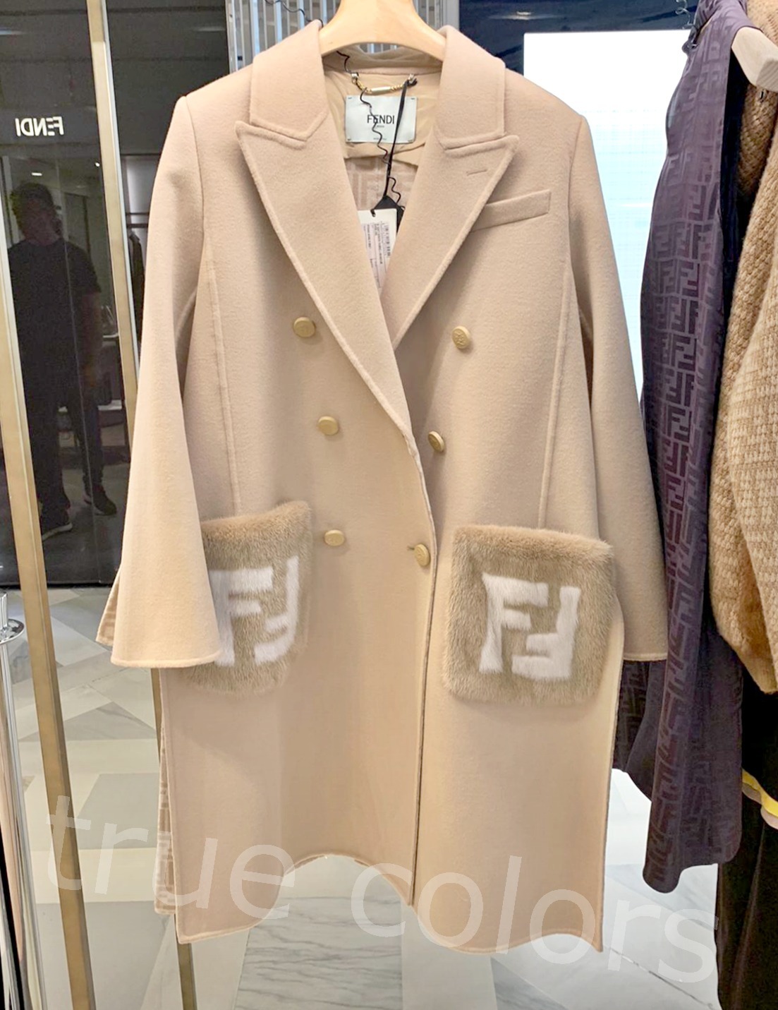 FENDI フェンディ FFロゴ ミンクポケット ダブルウールコート (FENDI