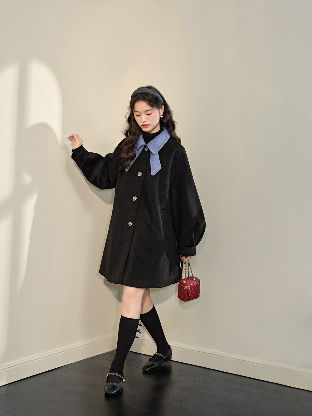 直営品【KUOSE】韓国ブランド リボンカラーコート 関税込 (KUOSE