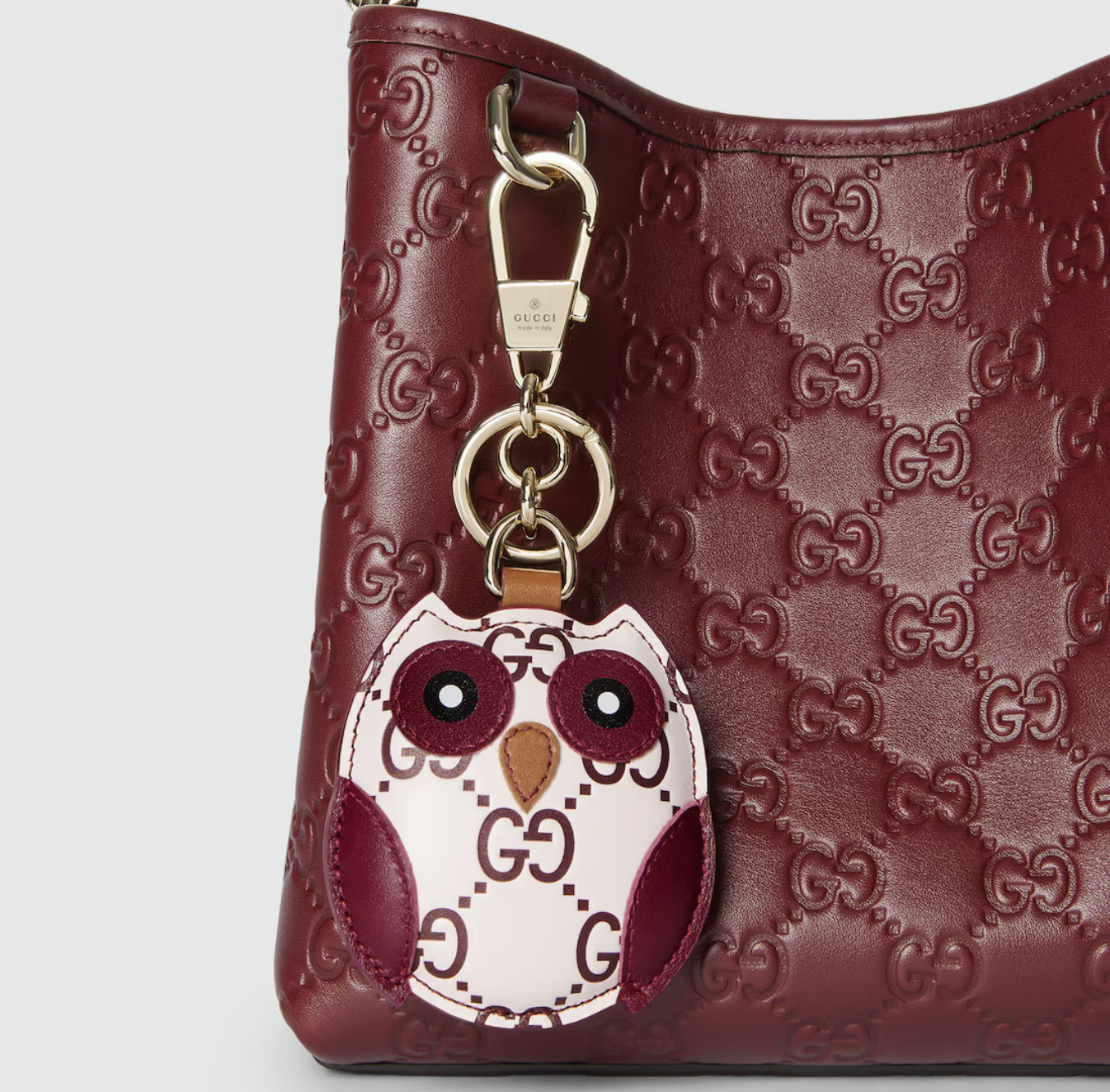25新作 グッチ オウル フクロウ シェイプ バッグチャーム レザー