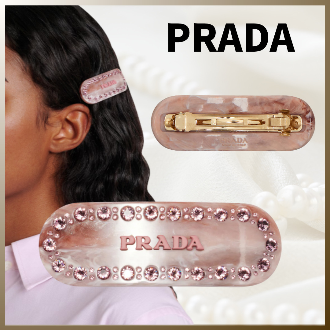 PRADA◇プラダロゴクリスタル ピンク バレッタ (PRADA/ヘア