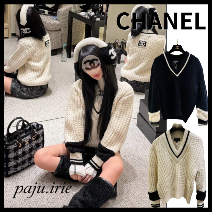 ゆるっと可愛い【CHANEL】シャネル ココネージュ Vネックニット
