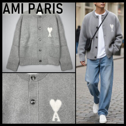 AMI PARIS】 アミ パリス ハート ロゴ アルパカ カーディガン (AMI